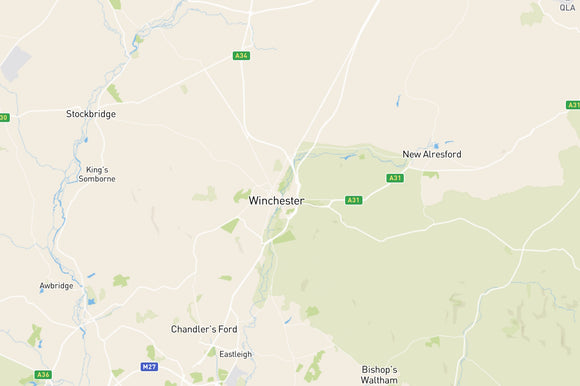 Map showing where Fallows undertake valuations in the Winchester area including New Alresfold, Stockridge, Bishops Waltham and Chandlers Ford