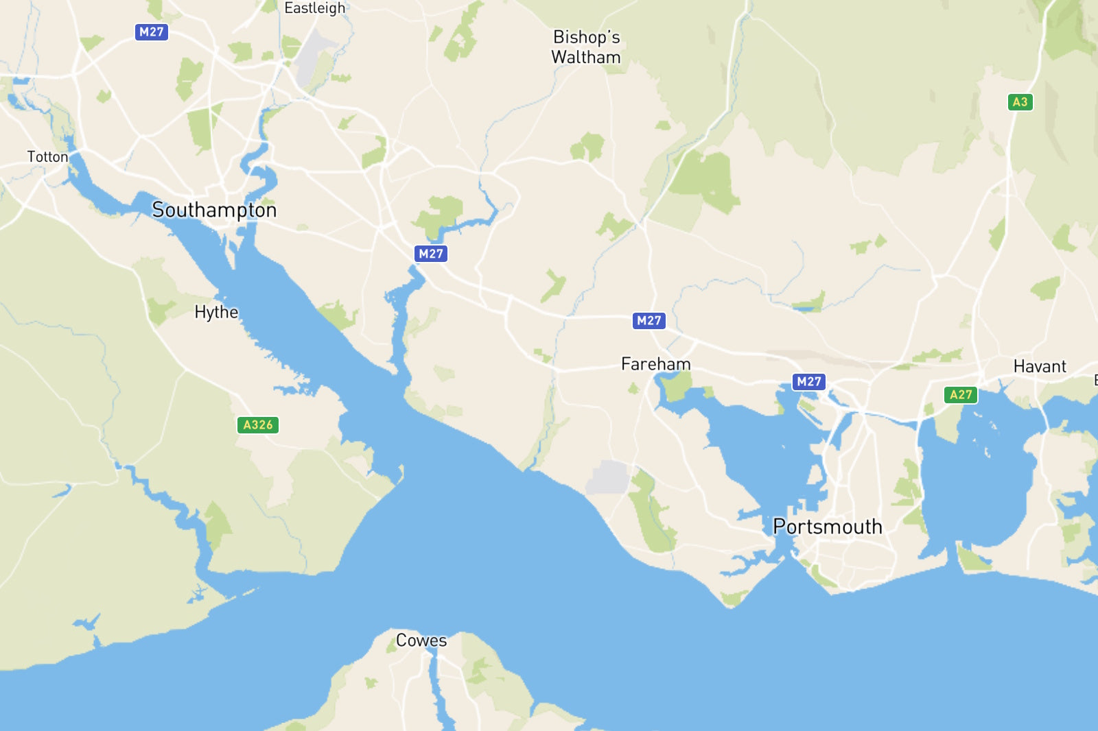 Map showing where Fallows undertake valuations in the Fareham area including Gosport and Lee-on-the-Solent.