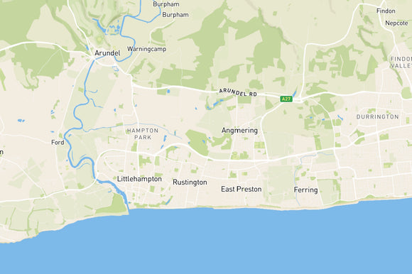 Map showing where Fallows undertake valuations in the Lttlehampton area including Arundel, Worthing, Ford and East Preston