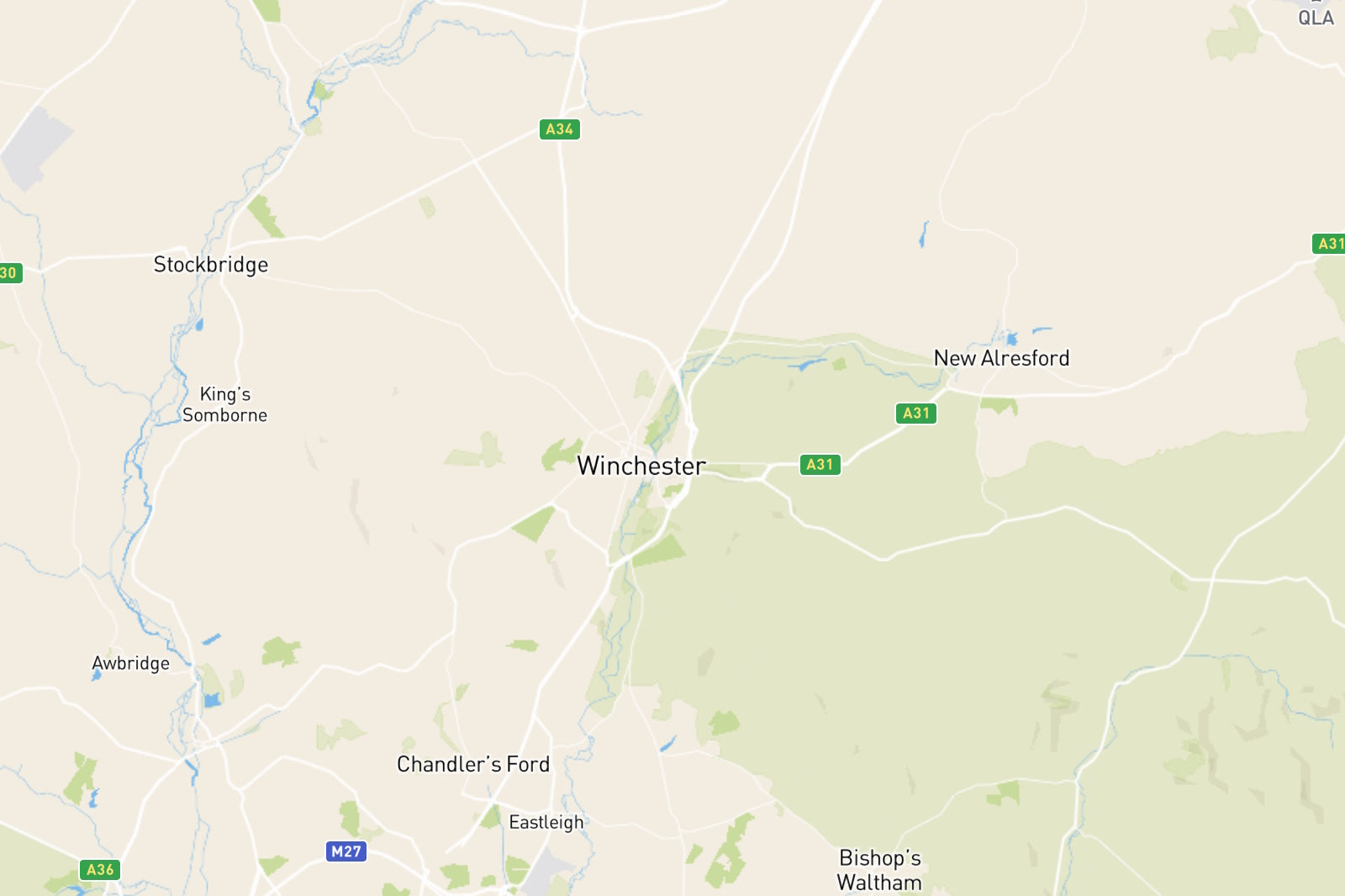 Map showing where Fallows undertake valuations in the Winchester area including New Alresfold, Stockridge, Bishops Waltham and Chandlers Ford